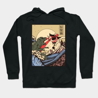 Ukiyo-e Catzilla Samurai versus Giant Kaiju Reptile Movie poster parody Hoodie